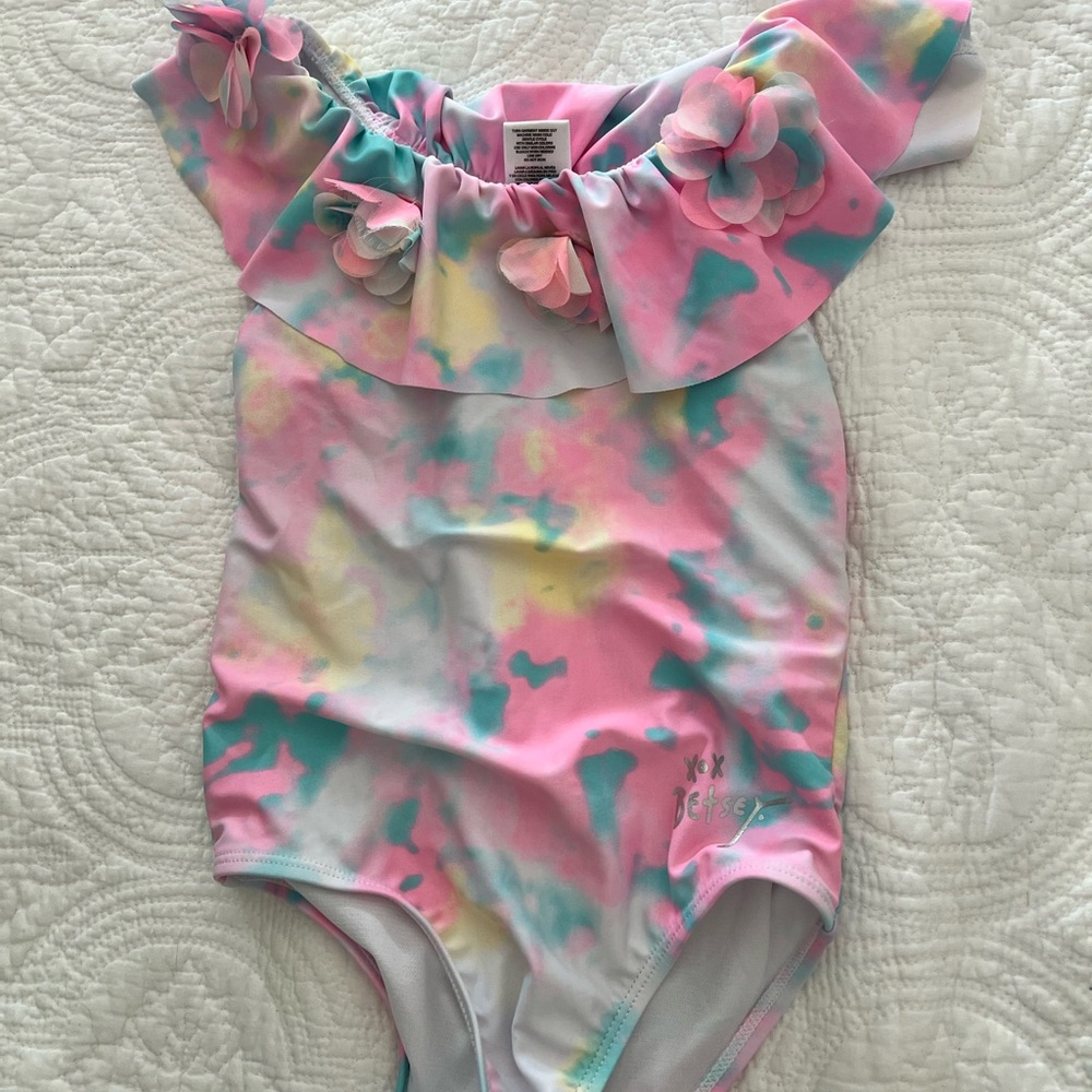 Betsey Johnson Kids Tie-Dye Ruffle Swimsuit - Pink and Blue
